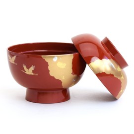 3T-422 Maeju Lacquerware Zoni Bowl with Lid, Radiant, Vermilion, Red Crane, Phopite, Red, Large, 15.9 fl oz (450 ml), Traditional Crafts, Yamanaka Lacquerware, Made in Japan