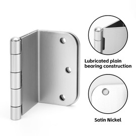 Haidms 6 Pack Offset Hinges 3.5 Inch Satin Nickel Swing Clear Offset Door Hinge with 5/8'' Radius Corner for Heavy Duty Exterior Interior Doors