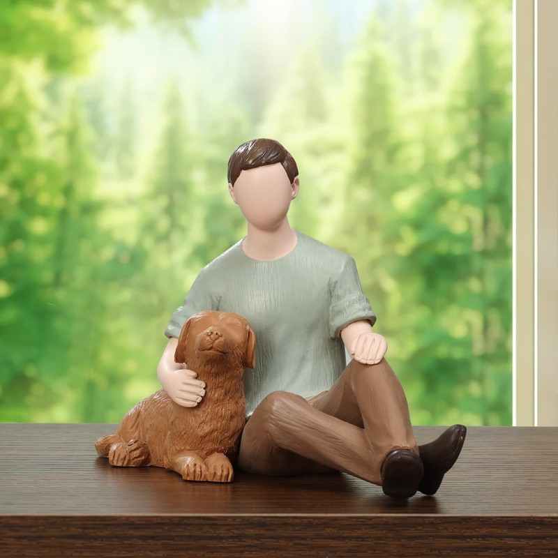 Carracci Man with Dog Figurines Statues, Boy and Dog Friendship