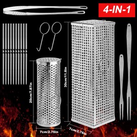 BBQ Net Tube - 2 Pack Rolling BBQ Basket, Quadratisches Verdicktes Design, Rolling BBQ Basket für Outdoor BBQ, rundes Edelstahl BBQ Netz, Camping Grill für Gemüse, Chips und Fisch