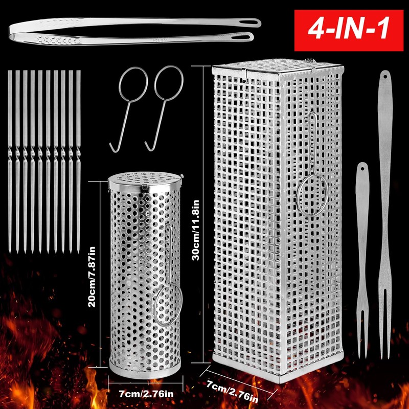 BBQ Net Tube - 2 Pack Rolling BBQ Basket, Quadratisches