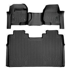SMARTLINER Custom Fit Black 2 Row Floor Liner Set Compatible with 2017-2024 Ford F-250|F-350 Super Crew Cab with 1st Row Bench Seat with Over The Hump Coverage and no 2nd Row Under Seat Storage