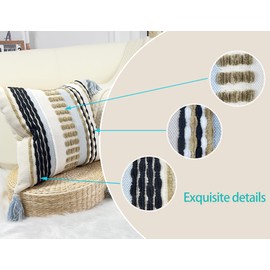 NUYECY Boho Throw Pillow Covers 18x18 Aesthetic Neutral Boucle Couch Pillow Cover Rainbow Striped Decorative Accent Pillow Case for Couch Bed Sofa Farmhouse Bedroom,Modern Funky,Set of 2 Khaki