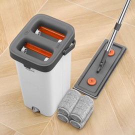 MOPALL Mop and Bucket with Wringer Set for Home, Hands-Free Flat Mop and Bucket Set for Floor Cleaning and Window Wall Cleaner, Wet and Dry Mop with 61" Long Handle and 4 Microfiber Pads