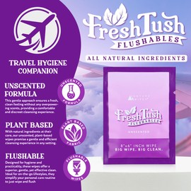 Venture Wipes FreshTush Flushables Unscented - Premium Quality Personal Cleansing Wipes - Gentle on Sensitive Skin - Hygienic & Portable - Ideal for On-The-Go and Daily Use - 30 Count