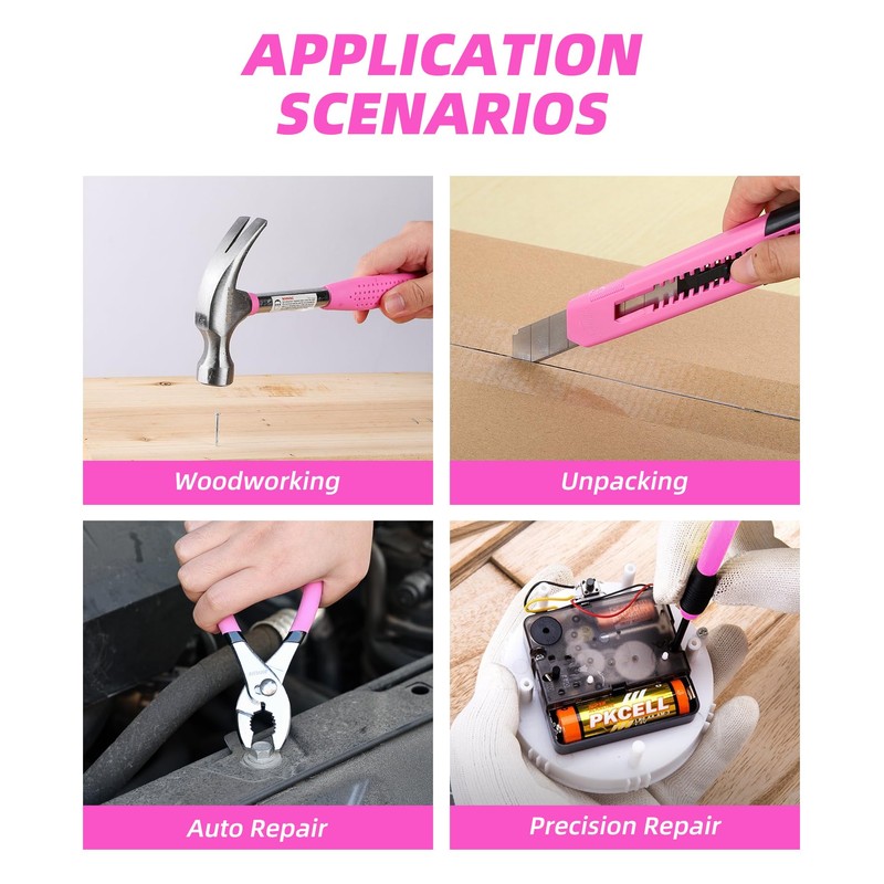 Pink Tool Set, 40-Piece Kit for Home Repair and DIY
