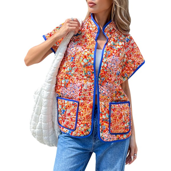 Tankaneo Womens Trendy Quilted Vests Outerwear Lightweight Floral Print Gilet
