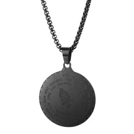 OTXIXTO Serenity Prayer Necklace with Praying Hands for Men Women Lord's Prayer Bible Verse Prayer Necklace Stainless Steel Gold/Silver/Black Coin Medal Pendant Christian Jewelry - A3