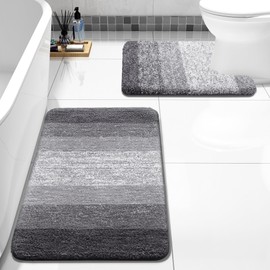 Arotive Bathroom Rugs Sets 2 Piece, Shaggy Soft and Absorbent Microfiber Bath Rugs and U-Shaped Contour Toilet Rug, Non-Slip, Machine Washable Dry Bath Mats for Bathroom (30"x20"+24"x20", Grey)