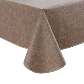 Pioggia Vinyl Tablecloth with Flannel Backing Rectangle Waterproof Oil-Proof Plastic Table Cloth Wipeable PVC Table Cover for Indoor and Outdoor (Linen, 60 x 120 Inch)