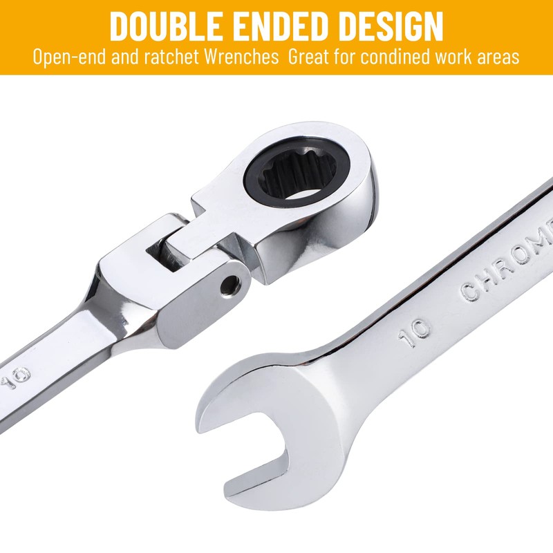 Pilida 10mm Ratchet Wrench Flex Head: Box End Wrench 12Pt|