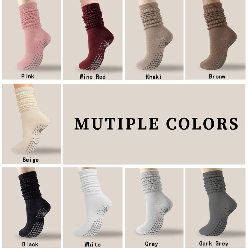 ZANZER (3 Pairs) Scrunch Pilates Grip Socks for Women, Yoga