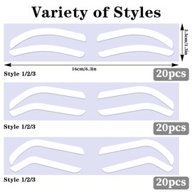 60 Pairs Eye Brow Stencils for Women, 3 Style Disposable 3-Style Eyebrow Stickers, Adhesive Templates for Shaping Tinting Airbrush Makeup