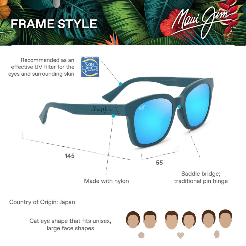 Maui Jim Honua AF Cat Eye Sunglasses, Matte Petrol Blue/Blue