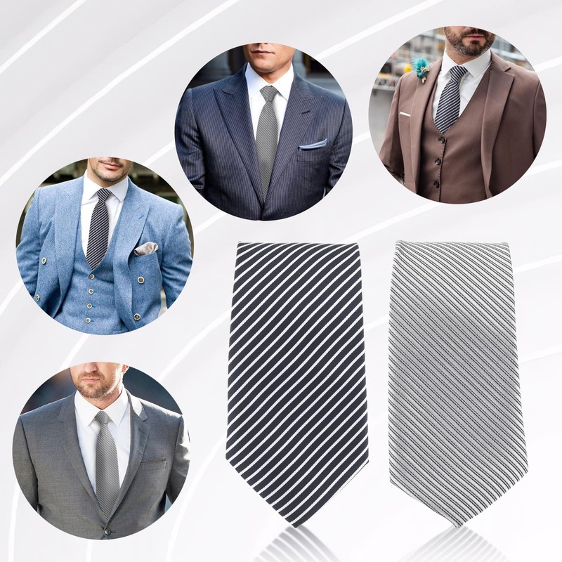 2PCS Men's Clip-on Ties - Solid Uniform Pre-tied Adjustable Neck