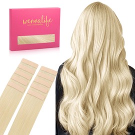 WENNALIFE Tape in Hair Extensions Human Hair 10pcs 25g 14 inch Platinum Blonde Real Human Hair Extensions for Women Hair Extensions Tape for Women Rallonge Cheveux Humain Naturel