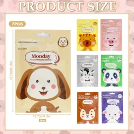 Pack of 7 Cloth Masks Face Children with Animal Motif, Face Mask Children Girls, Hydrate Face Masks, Brightening, Soothing Cloth Masks, Gift for Teenage Girls