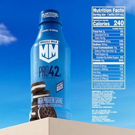 Muscle Milk Pro High Protein Shake, Cookies 'n Creme, 14 fl oz Bottles, (12 Pack) Ultra-Filtered Milk, 42g Protein, 4g Sugar, 240 Calories, No Artificial Flavors, No Artificial Sweeteners, No Added Colors