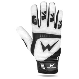 WEARCOG Baseball Batting Gloves | Comfortable Double Wrist Protection Strong Grips Palms Softball Gloves | Youth Batting Gloves for Boy's | White Large