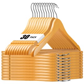 HOUSE DAY Wooden Hangers 30 Pack Wood Clothes Hangers Smooth Finish Wooden Coat Hangers for Closet Heavy Duty Hangers Solid Wood Hangers Suit Hangers for Clothes, Jacket, Shirt, Tank Top, Dress