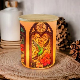 EcoDuck Hummingbird Tea Light Holder, Bird Flower Glass Jar Candle Holders,Battery Operated Flickering Tea Light Trinket Jar, Inspiration Glass Candle Holders for Home Decor