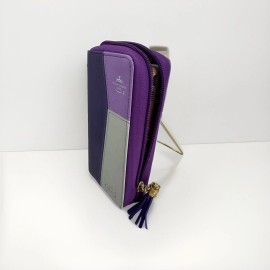 Mundo Biblia Biblia Chequera Letra 8.5 puntos RV1960 imit piel lila y gris claro con Indice