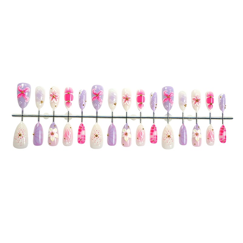 30Pcs Handmade Flower Press on Nails Medium Fake Nails with