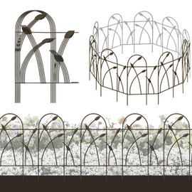 Thealyn Metal Decorative Garden Fence Border, 32 in x 16 ft,Rustproof Wrought Iron Landscape Fencing for Flower Bed, Trees (Dark Brown)