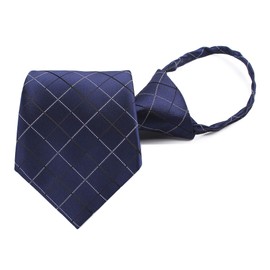 Corbata preatada con cierre de cierre para hombre, para negocios, boda, diseño a rayas, varios diseños, A cuadros de color azul marino, Talla única