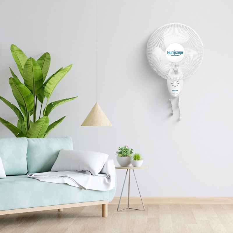 Hurricane Supreme 12” Portable Oscillating Wall Mount Fan, Space Saving,