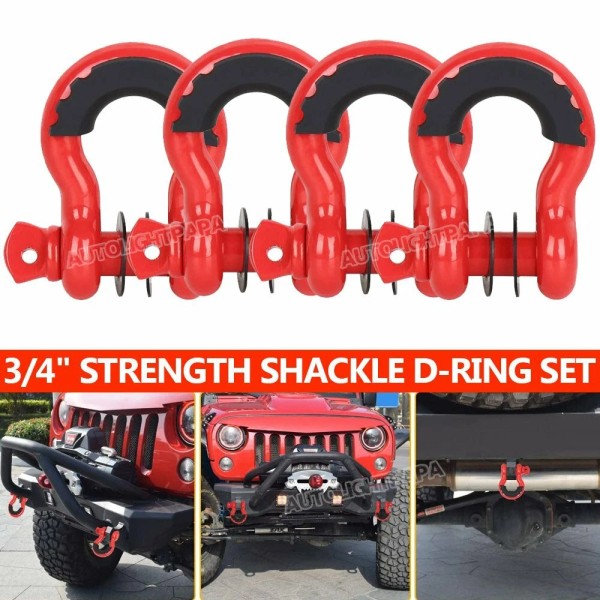 Aaiwa 4set 3/4" D-Ring Red Bow Shackles W/ Black Isolators