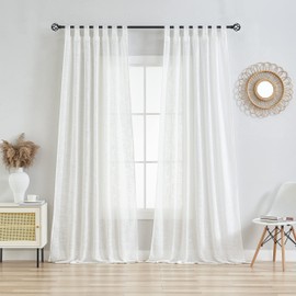 VOILYBIRD Linen Semi Sheer Curtains Tab Top Light Filtering Elegant Short Curtains & Drapes for Bedroom 52 x 63 Inches Long, 2 Panels, Off White