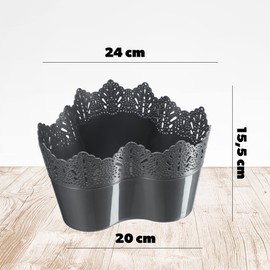 KADAX Lace Flower Pot Plastic 11 Colors Flower Pot Lace Flower Pot Protector Office Pot Garden Bowl Flower Pot Planter (Triple Silver)