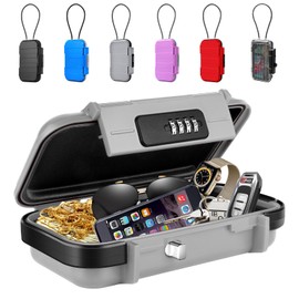 BKNOOU Travel Safe Lock Box,Portable Safe for Travel,Anti-Theft Beach Safe Box Waterproof Small Combination Lock Box with Removable Chain,Security Safe Box for Dorm,Travel,Beach,Hotel,Car,Home,Office