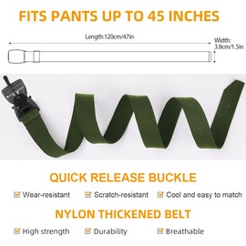 Aomig Military Style Quick Release Nylon Belt, 4Pcs Heavy Duty Work Belts, Tactical Belt for Men, Mens Belt Tactical with Quick-Release Metal Buckle, Nylon Riggers Belts for Men
