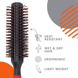 Professional Quiff Roller Round Hair Brush with Red Rubber Grip Handle Slick Back Hair Brush, Curly Hair Brush Ideal round hair brush for men and Barbers