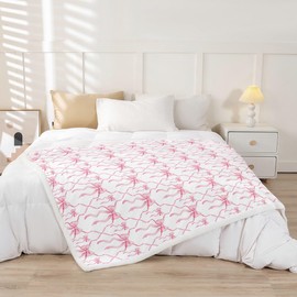 Erosebridal Pink Bow Throw Blanket for Kids Teen Women Bed,Cute Ribbon Bowknot Throw 50"X60" Fleece Blankets for Girls Kawaii Watercolor Bow Tie Sherpa Blanket,Pink White Princess Bow Flannel Blanket