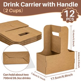MAQIHAN MAQIHAN 2 Cup Drink Carrier with Handle - 12Pcs Disposable Paper Cardboard Coffee Cup Holder Portable Drink Caddy Cup Carriers Foldable to go Cup Holder Food Delivery Accessories for Hot/Cold Drinks