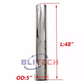 Blitech racing 5 Inch  5"OD Chrome Straight Pipe 24"36" 48"60" Length Exhaust Semi Truck Tube - 48"