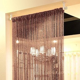 Topixdeals Rare Flat Silver Ribbon Door String Curtain Thread Fringe Window Panel Room Divider Cute Strip Tassel Party Events (2 Pack, Dark-Brown)
