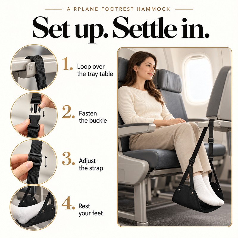 Adjustable Airplane Footrest for Travel – Lightweight Hanging Foot Hammock