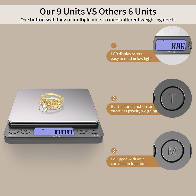 SKEAP Digital Jewelry Scale – 500g x 0.01g Precision Gold