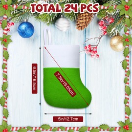 Leitee 24 Pcs Small Christmas Stockings Bulk Classic Mini Stockings with White Cuff Felt Christmas Stocking Holders Rustic Decorations Ornaments for Tableware Xmas Tree (Green and White)