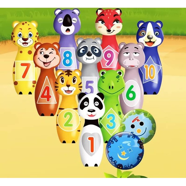 Flex Animal Bowling Set Skittles Game For Kids With 10 Pins And 2 Balls Early Development Indoor Toy Gifts For Children Toddler Girls Boys