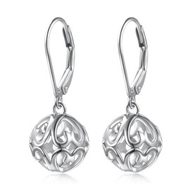 DAOCHONG S925 Sterling Silver Hollow Filigree Ball Drop Earring Women Round Dangle Earrings