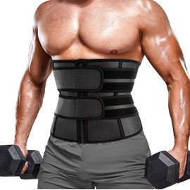 KUMAYES Slimming Belt, Fitness Belt, Men's Abdominal Trainer, Neoprene Sauna Waist Trimmer, Sweat Belt, Waist Cincher, black