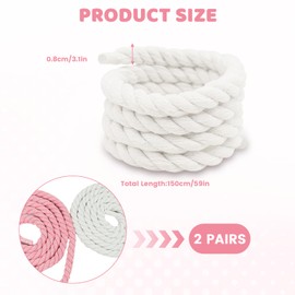 2 Pairs of Rope Laces, Thick Laces, Thick Rope, Shoelaces 150 cm, 8 mm Thick Laces, Round, Shoe Laces Pink and White, Chunky Laces DIY Shoe Laces, Fat Laces for Air Force 1, Trainers, White/pink