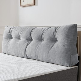 Lukace Premium Wedge Pillow Headboard with Removable Cover - Triangular Reading Support Backrest for Bed with Side Pockets, Perfect for Reading & TV (Light Gray Full Size, 54x8x20 Inches)