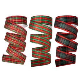 SoFire Christmas Plaid Ribbon for Gift Wrapping, 3 Rolls 1 Inch Wide 75 Yards Long Fabric Christmas Ribbon (3)