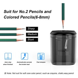 Pencil Sharpener Electric Pencil Sharpeners, Portable Pencil Sharpener, Blade to Fast Sharpen, Suitable for No.2/Colored Pencils(6-8mm)/School Pencil Sharpener/Classroom/Office/Home (Black)